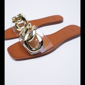 Zara Chain Trim Low Heel Sandal US Womens Sz 9